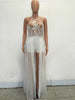 Elegant Floral Embroidery Maxi Skirt Romper 2022 Sexy Backless Chiffon Short Jumpsuits Overalls for Women Playsuit