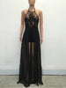 Elegant Floral Embroidery Maxi Skirt Romper 2022 Sexy Backless Chiffon Short Jumpsuits Overalls for Women Playsuit
