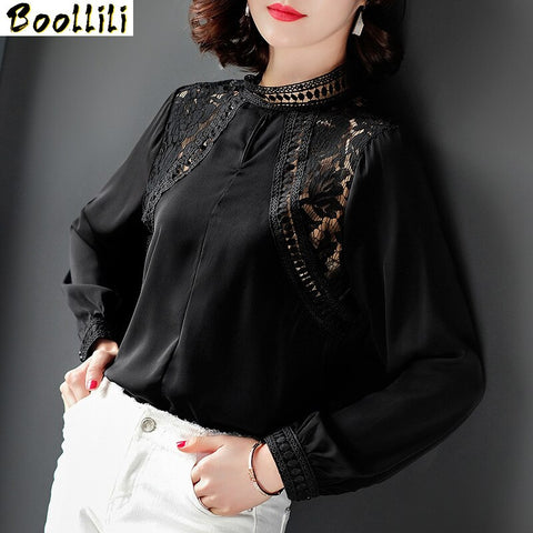 Boollili Women's Blouse Spring Autumn Blouses 2023 Womens Tops and Blouse Vintage Chiffon Lace Blouse White Shirt Camisas Mujer