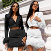 BoozRey 2023 Autumn Elegant Women Suit Skirt Set Long Sleeve Blazer and Feather Mini Short Skirt Two Piece Outfits