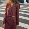 Bornladies Spring 2 Piece Sets Stylish Blazer Suits Women Summer Crop Coat + High Waist Pocket Mini Skirts Suits 2 Pieces Outfit