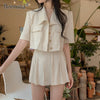 Bornsr 2022 Summer Cotton and Linen Workwear Short Jacket + Pleated Skirt and Culottes Set  Elegant Two Piece Women Dresses