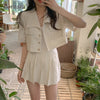Bornsr 2022 Summer Cotton and Linen Workwear Short Jacket + Pleated Skirt and Culottes Set  Elegant Two Piece Women Dresses