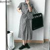 Bornsra 2022 Summer Plaid Short-sleeved Shirt Women+plaid Skirt Suit High Street  Patchwork  Women Shirt and Skirt Set Suit