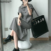 Bornsra 2022 Summer Plaid Short-sleeved Shirt Women+plaid Skirt Suit High Street  Patchwork  Women Shirt and Skirt Set Suit