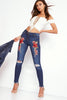 Stretch Embroidered Jeans For Women Elastic Flower Jeans Female Pencil Denim Pants Rose Pattern Pantalon Femme