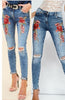 Stretch Embroidered Jeans For Women Elastic Flower Jeans Female Pencil Denim Pants Rose Pattern Pantalon Femme
