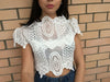 Summer Style Elegant Black Lace Crochet Crop Top Girls Short Sleeve White Women Sexy Hollow Out Tank Tops