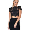 Summer Style Elegant Black Lace Crochet Crop Top Girls Short Sleeve White Women Sexy Hollow Out Tank Tops