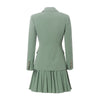 Boutique Gentle Style  Skirt Set Slim Suit Jacket Short Pleated Skirt Army Green Light  Office Lady