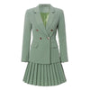 Boutique Gentle Style  Skirt Set Slim Suit Jacket Short Pleated Skirt Army Green Light  Office Lady
