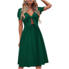Bow Dress Women  V-Neck Short Sleeve midi Dresses ladies sexy large size Summer solid High waist Dress vestidos mujer