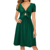 Bow Dress Women  V-Neck Short Sleeve midi Dresses ladies sexy large size Summer solid High waist Dress vestidos mujer