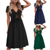 Bow Dress Women  V-Neck Short Sleeve midi Dresses ladies sexy large size Summer solid High waist Dress vestidos mujer