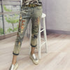 Boyfriend Casual Women Fashion letters printed Bronzing Jeans Lady Fashion Hole Pencil Denim Pants Woman Skinny Ripped Trousers