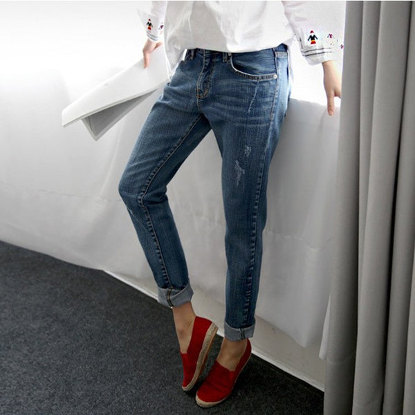 Boyfriend Jeans For Women 2022 Spring Basic Styles Vintage Distressed Regular Ripped Stretch Harem Denim Pants Woman Jeans F0