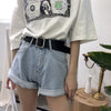 Boyfriend Jeans Women Streetwear Shorts Jeans With Belt Retro Pantalones Mujer Fashion Cuffs Wide Leg Pants Denim Short