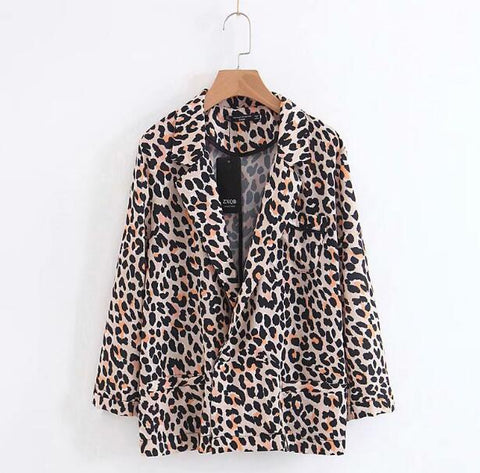 Boyfriend Notched Collar Leopard Print Blazer Casual 2022 Woman Pockets One Button Casual Suit Loose Jacket Coat Outerwear