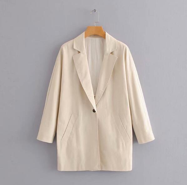 Boyfriend Notched Collar Mid Long cotton Linen Blazer 2022 Autumn Woman Beige One Button Loose Casual Suit Jacket Coat Outerwear