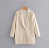 Boyfriend Notched Collar Mid Long cotton Linen Blazer 2022 Autumn Woman Beige One Button Loose Casual Suit Jacket Coat Outerwear