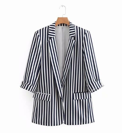 Boyfriend Open Stitching Notched Collar Mid Long Striped Blazer 2022 Autumn Woman Slim fit Casual Suit Jacket Coat Outerwear