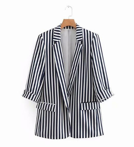 Boyfriend Open Stitching Notched Collar Mid Long Striped Blazer 2022 Autumn Woman Slim fit Casual Suit Jacket Coat Outerwear