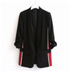 Boyfriend Spliced Side Striped Open Stitching Shawl Collar Mid Long Blazer 2022 Woman Slim Casual Suit Jacket Coat Outerwear