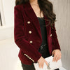 Brand Spring Autumn Women Wine Black Slim Velvet Blazer Jacket Double Breasted Simple Lady Blazers OL Clothing