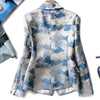 Brand Unique Designing Runway Women Notched Double Breasted Plaid Graffiti Printing Autumn Casual Blazer Jacket