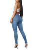 Brand Womens Juniors Ripped High Waist Long Pants Jeans Butt Lift 3 Button Slim Fit Skinny Denim Pants with Ripped Holes