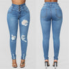 Brand Womens Juniors Ripped High Waist Long Pants Jeans Butt Lift 3 Button Slim Fit Skinny Denim Pants with Ripped Holes