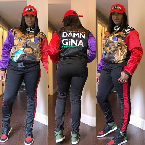 Brand Womens Tracksuit 2PCS Sweat Suit Jogging Pants DAMN GINA Casual Sportswear Sweatshirt Ladies Spring Autumn Wear