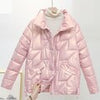 Bright Winter Padded Jacket Women Casual Hooded Down Coat Korean Loose Outerwear Glossy Zip Solid Warm Coat With Pockets