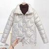 Bright Winter Padded Jacket Women Casual Hooded Down Coat Korean Loose Outerwear Glossy Zip Solid Warm Coat With Pockets