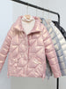 Bright Winter Padded Jacket Women Casual Hooded Down Coat Korean Loose Outerwear Glossy Zip Solid Warm Coat With Pockets
