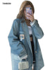 British Style Cowboy Blazer For Women Notched Long Sleeve Pockets Casual Denim Coats Female Outerwear Chic Tops 2023 Autumn