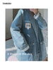 British Style Cowboy Blazer For Women Notched Long Sleeve Pockets Casual Denim Coats Female Outerwear Chic Tops 2023 Autumn
