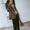 British Style Slim women Plaid Blazers Patch Elbow Patchwork Women Classic Suit Coat Formal Lady Single Breasted Outwear