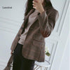 British Style Slim women Plaid Blazers Patch Elbow Patchwork Women Classic Suit Coat Formal Lady Single Breasted Outwear