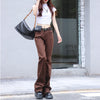 Brown Flared Jeans For Women 2022 High Street Y2k Trousers Low Waist Elasticity Cotton Blue Elegant Ladies Casual Pants