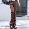 Brown Flared Jeans For Women 2022 High Street Y2k Trousers Low Waist Elasticity Cotton Blue Elegant Ladies Casual Pants