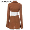 Brown Sexy Tie Front Top and Skirt Sets Women Outfits Fall Matching Set Split Skirt Club Party Clothes