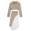 Brown Short Button Jacket And High Waist Mesh Skirt Two-Piece Suit Blazer Patchwork Asymmetric Cargo Skirt Spring Sets