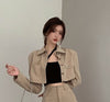 Brown Short Button Jacket And High Waist Mesh Skirt Two-Piece Suit Blazer Patchwork Asymmetric Cargo Skirt Spring Sets