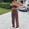 Brown Vintage Baggy Jeans Women 90s Streetwear Pockets Wide Leg Cargo Pants Y2K High Waist Straight Denim Trousers Pants 2022