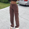 Brown Vintage Baggy Jeans Women 90s Streetwear Pockets Wide Leg Cargo Pants Y2K High Waist Straight Denim Trousers Pants 2022
