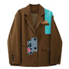Brown Women's Blazer Spring Long Sleeve Streetwear Patchwork Chic Design Casual Baggy Office Ladies TOPs Jackets Coat