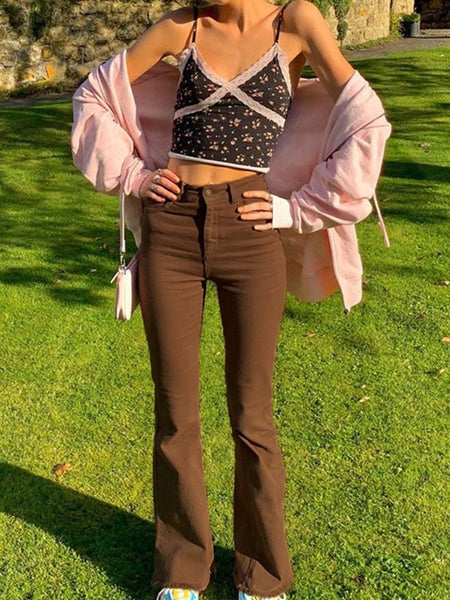 Brown Y2K Denim Jeans Women Vintage Streetwear High waist Pants Female  Trousers  Aesthetic Straight Pantalones Mujer