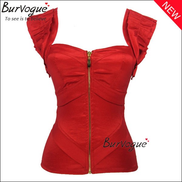fashion women push up summer tank tops red satin corset top zipper bustiers with straps prom top overbust corset S-2XL