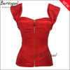 fashion women push up summer tank tops red satin corset top zipper bustiers with straps prom top overbust corset S-2XL